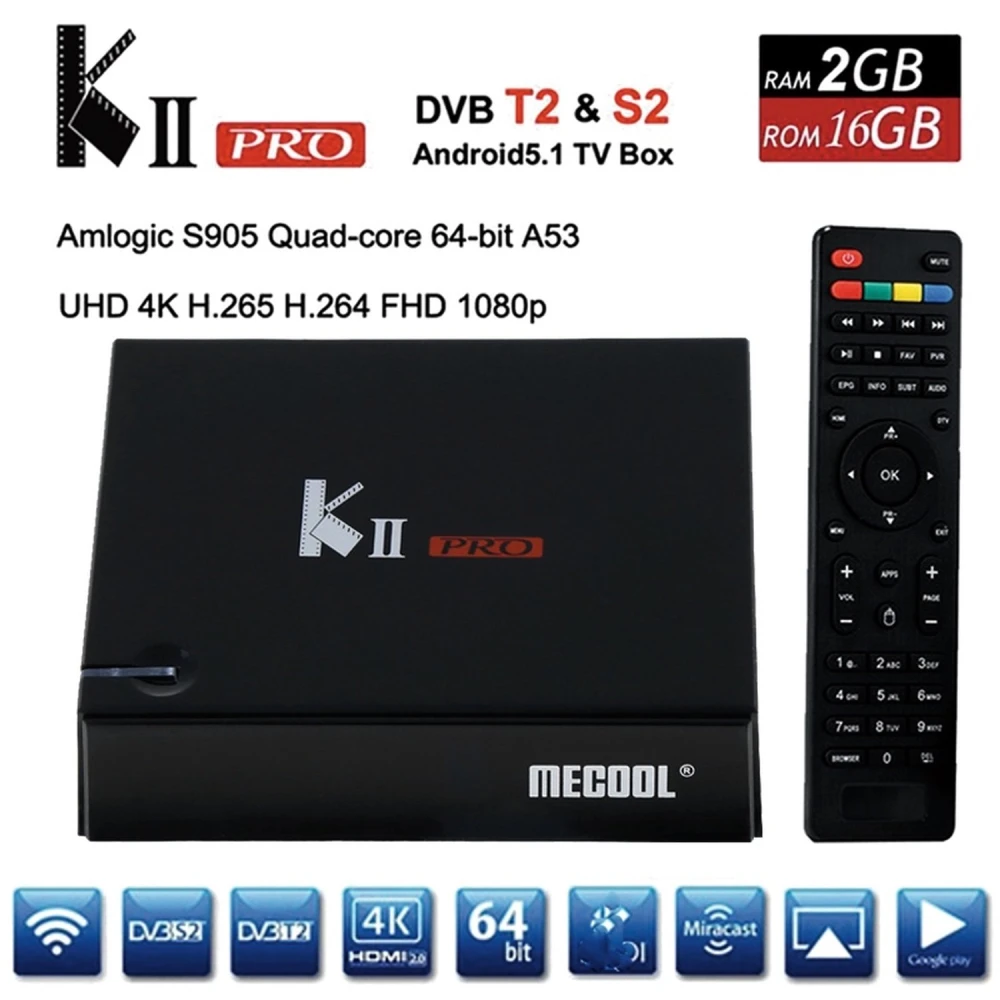 Kii Pro dobbelt tuner DVB-S2 DVB-T2 Android TV Box 2GB/16GB 4K
