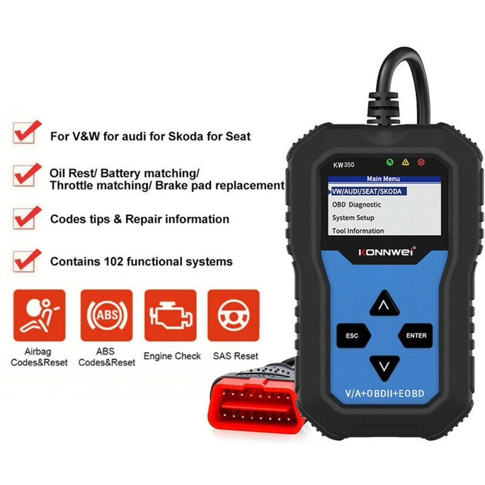 Konnwei KW350 diagnoseværktøj til fuldt system for VW Audi Seat Skoda