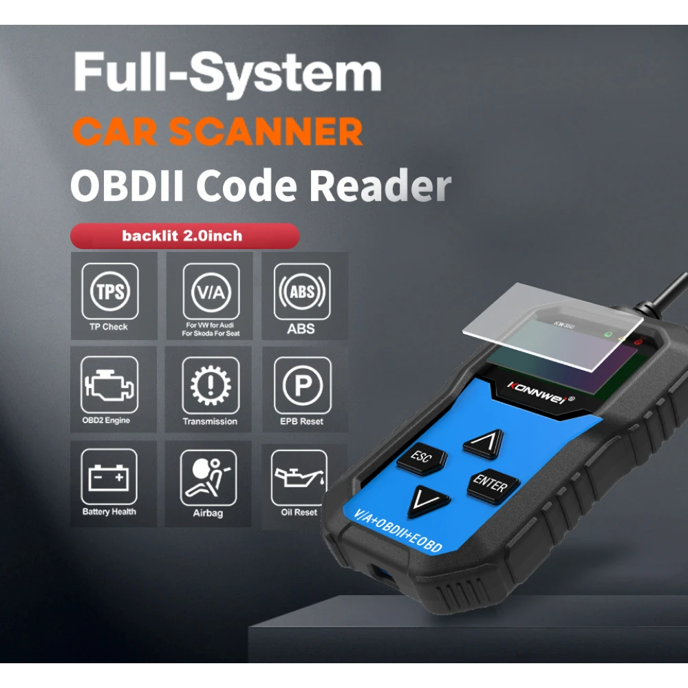 Konnwei KW350 diagnoseværktøj til fuldt system for VW Audi Seat Skoda