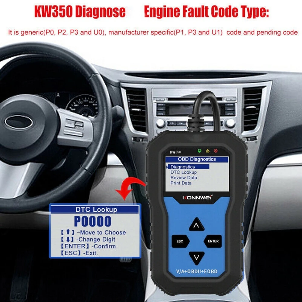 Konnwei KW350 diagnoseværktøj til fuldt system for VW Audi Seat Skoda
