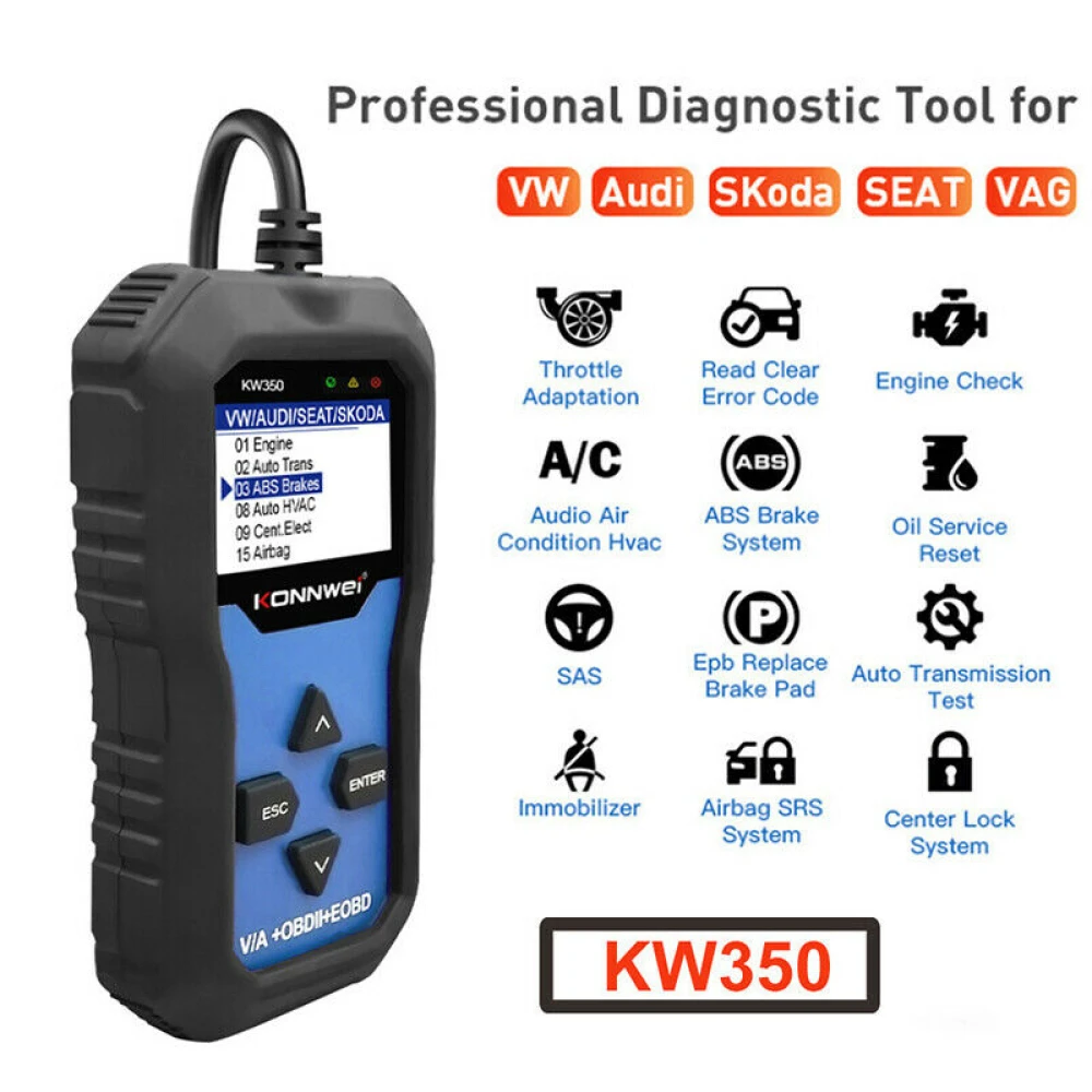Konnwei KW350 diagnoseværktøj til fuldt system for VW Audi Seat Skoda