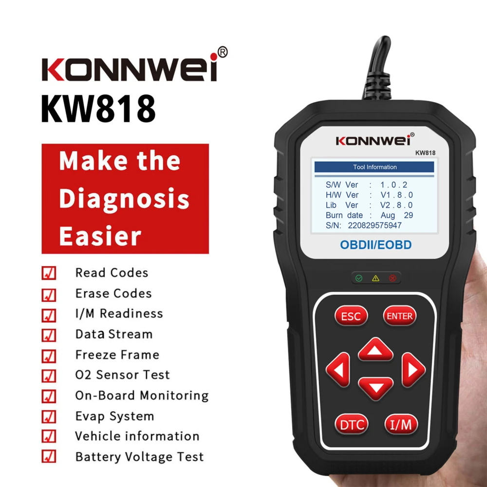 KONNWEI KW818 OBD2-scanner: OBDII-kodelæser til biler fra 1996