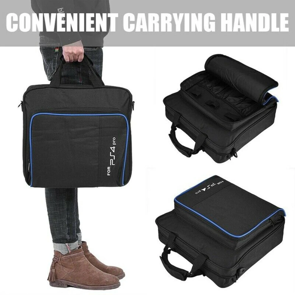 Bolsa de transporte para PS4 Pro mostrando cremallera de alta calidad
