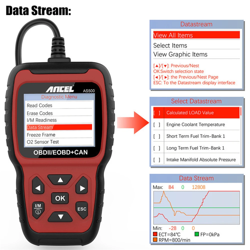 Ancel AS500 OBD2-scanner diagnoseapparat til biler