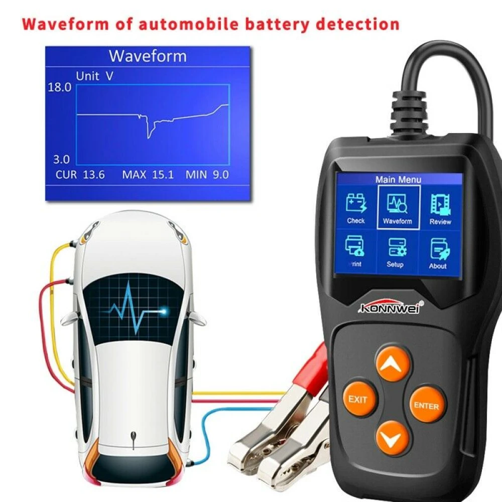 Konnwei KW600 12V batteritester til bil og motorcykel