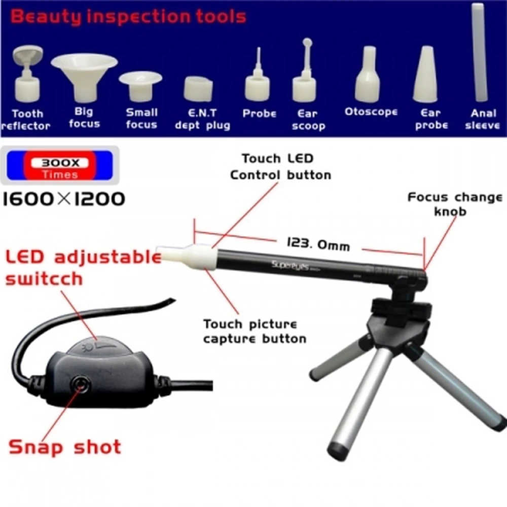 Supereyes B003+ USB-mikroskop 2 Megapixel HD 300X med medfølgende stativ