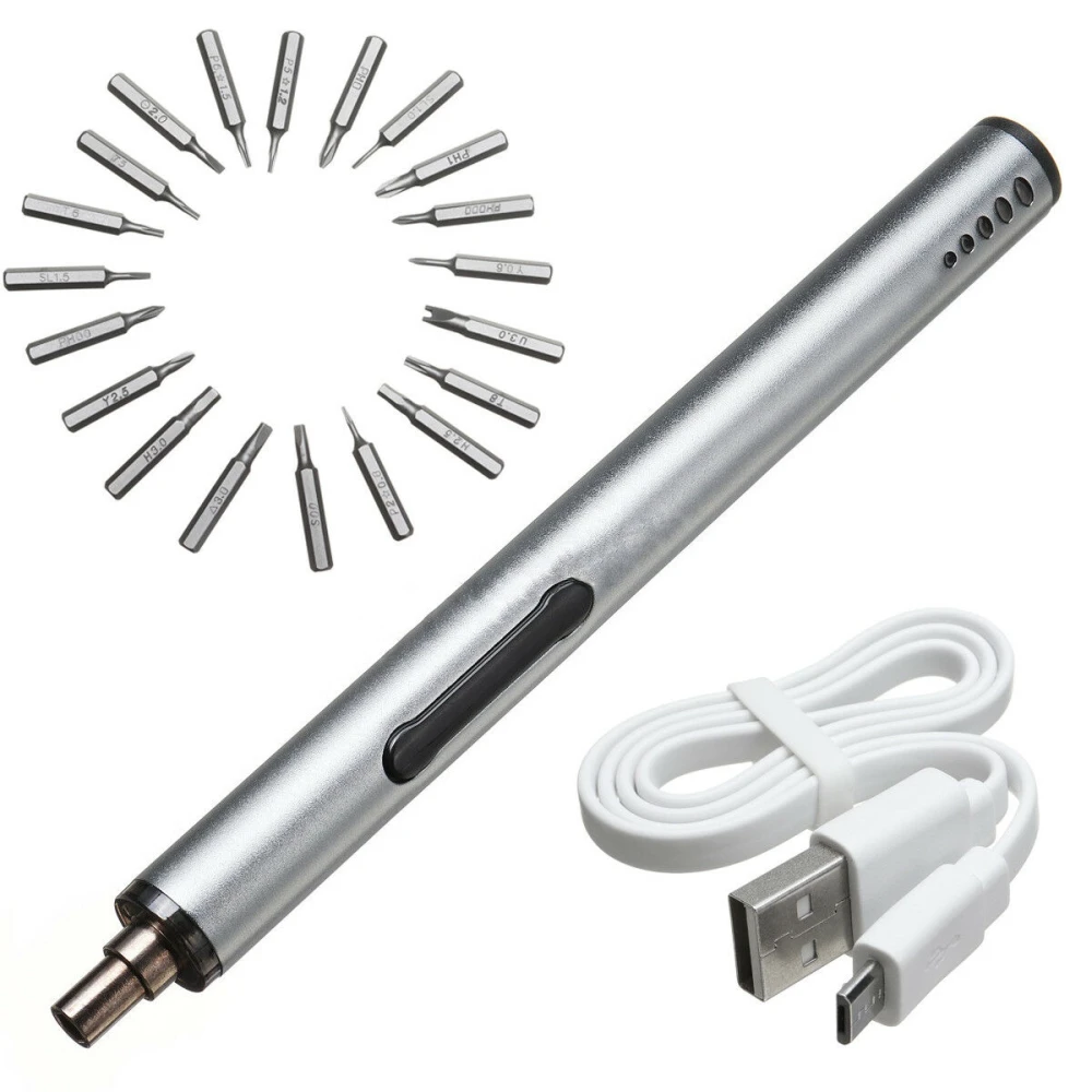 Mini elektrisk skruetrækker trådløs USB genopladelig 3 LED 22-i-1 sæt