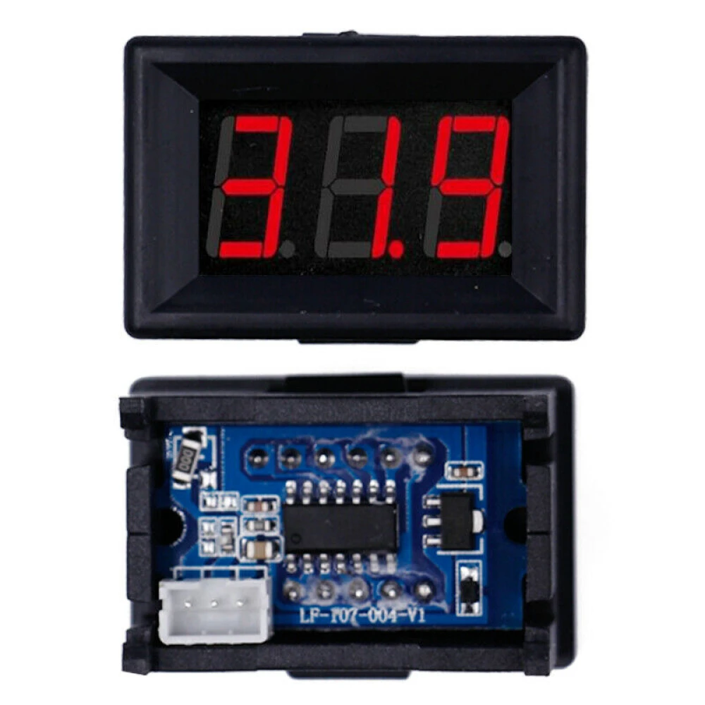 Mini digital voltmeter 3,5V - 30V med rød LED-indikator til batterier, indbygning