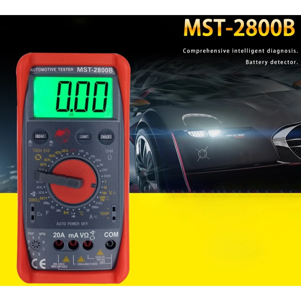 MST-2800B digitalt multimeter med stor LCD-skærm til bil