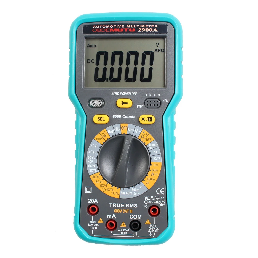 Intelligentt digitalt bilmultimeter OBDEMOTO 2900A med temperatur- og omdrejningstæller