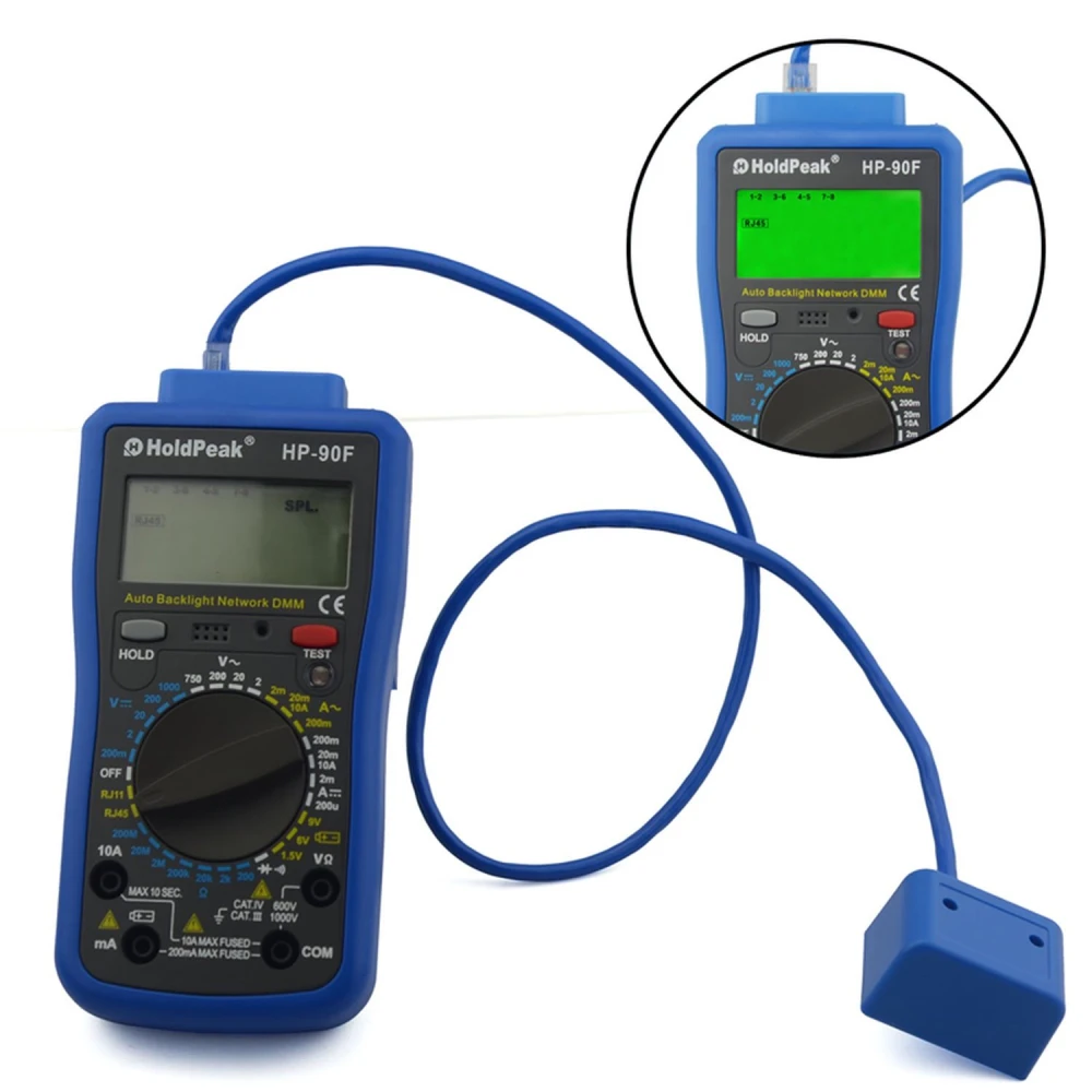 HoldPeak HP-90F digitalt multimeter med RJ11/RJ45 kabeltest
