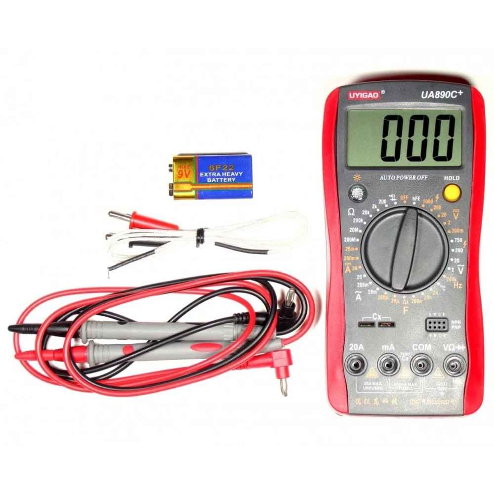 Uyigao UA890C+ digitalt multimeter med stor LCD-skærm og fuld beskyttelse