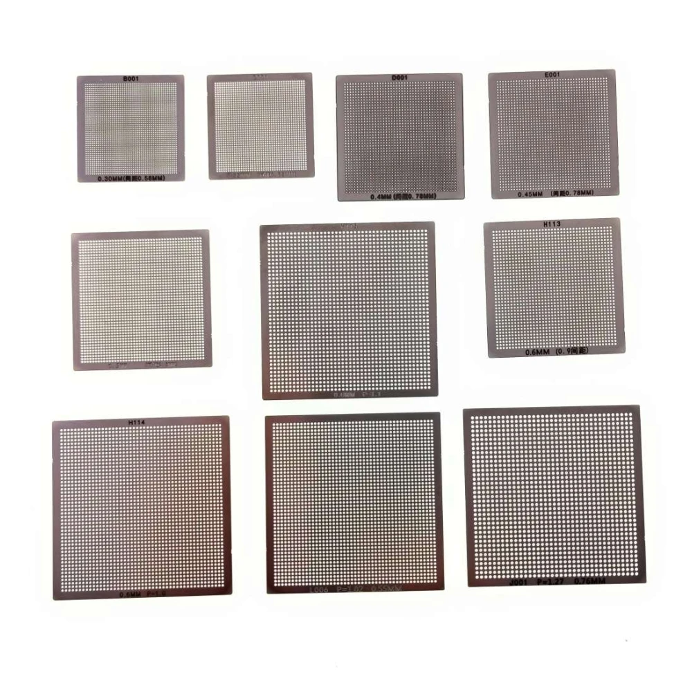Pak 10 universelle BGA reballing-skabeloner til direkte varme 0,3 til 0,76 mm