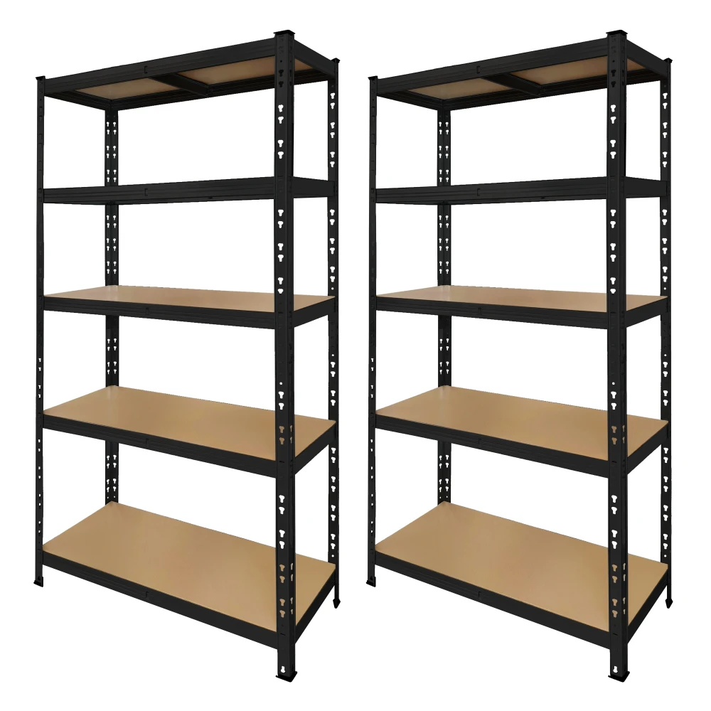 Pak 2 sorte metalreoler 180x90x40 cm med 5 hylder og nem montering