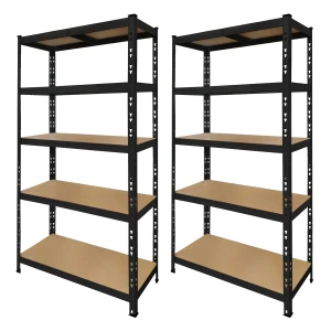 Pak 2 sorte metalreoler 180x90x40 cm med 5 hylder og nem montering