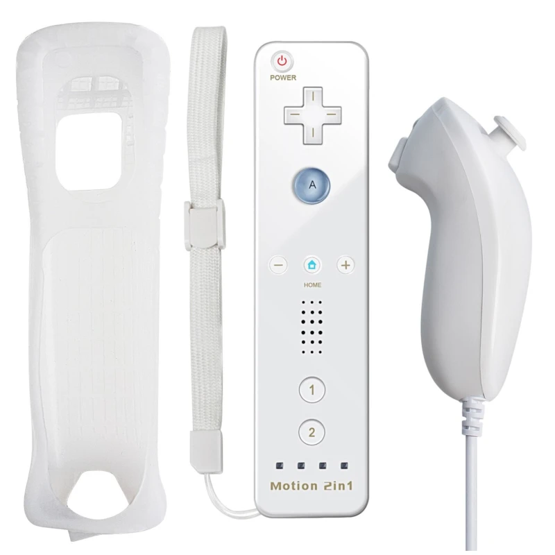 Wii Remote-controller med indbygget Wiimotionplus + kompatibel Nunchuck til Wii, hvid