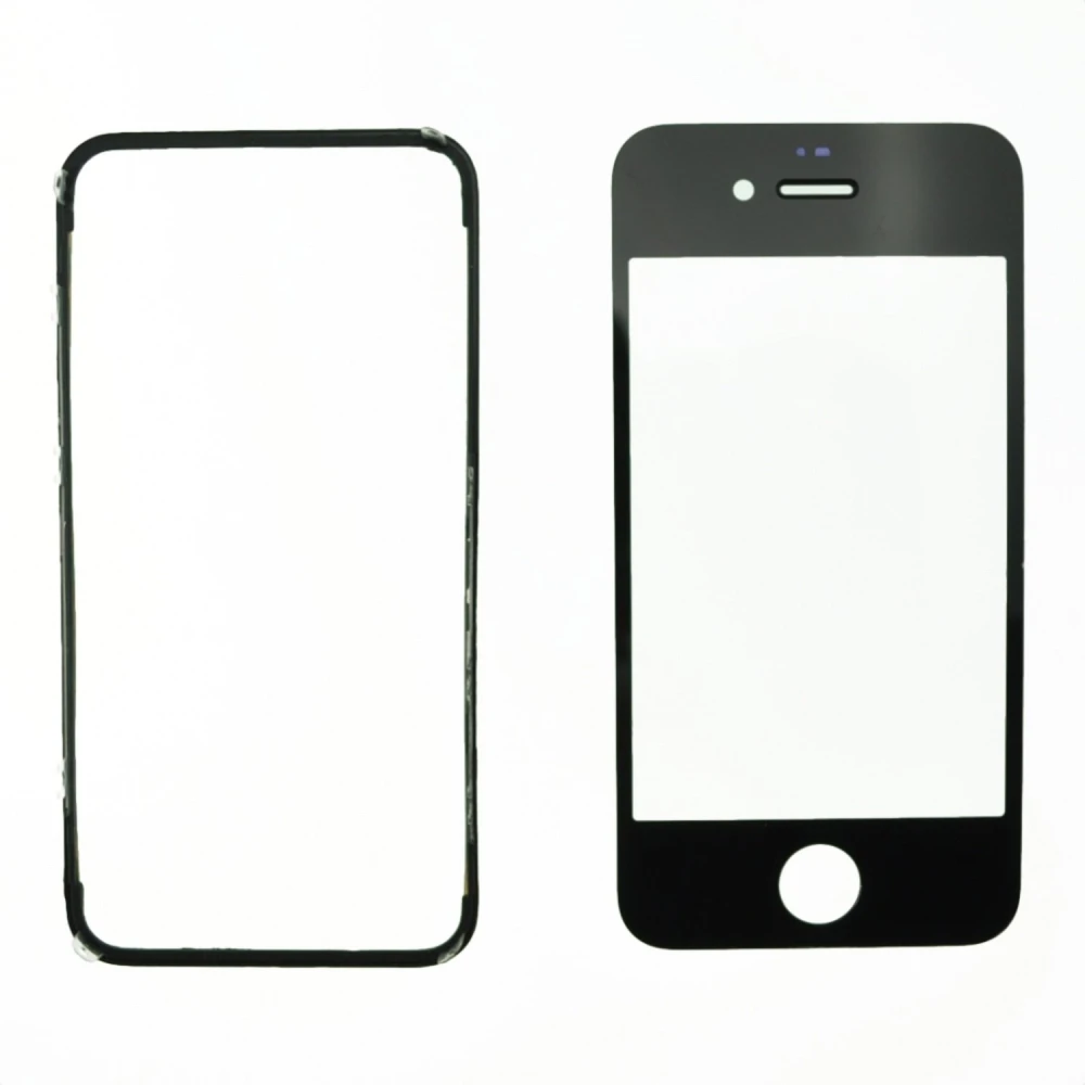 iPhone 4 glas-skærm sort med klæberamme til reparation
