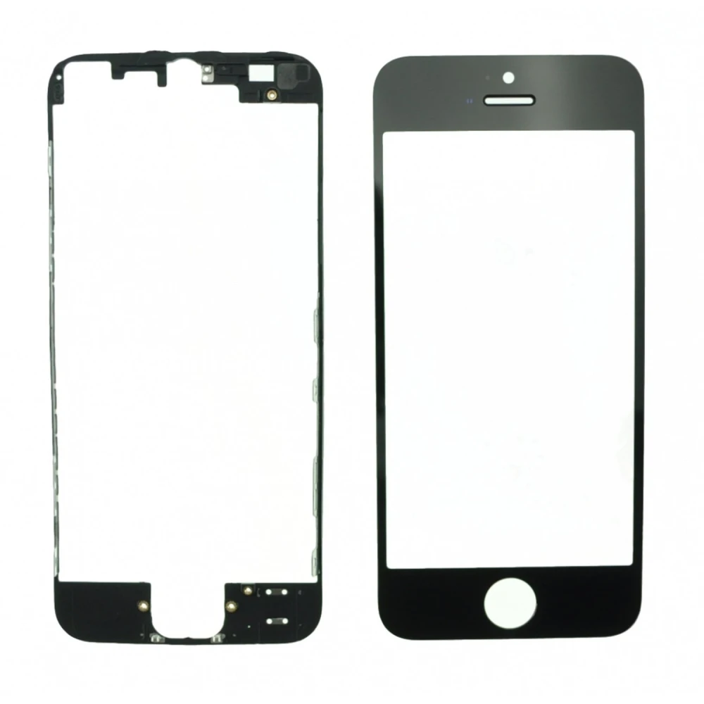 iPhone 5 skærm i glas sort + klæberamme til reparation