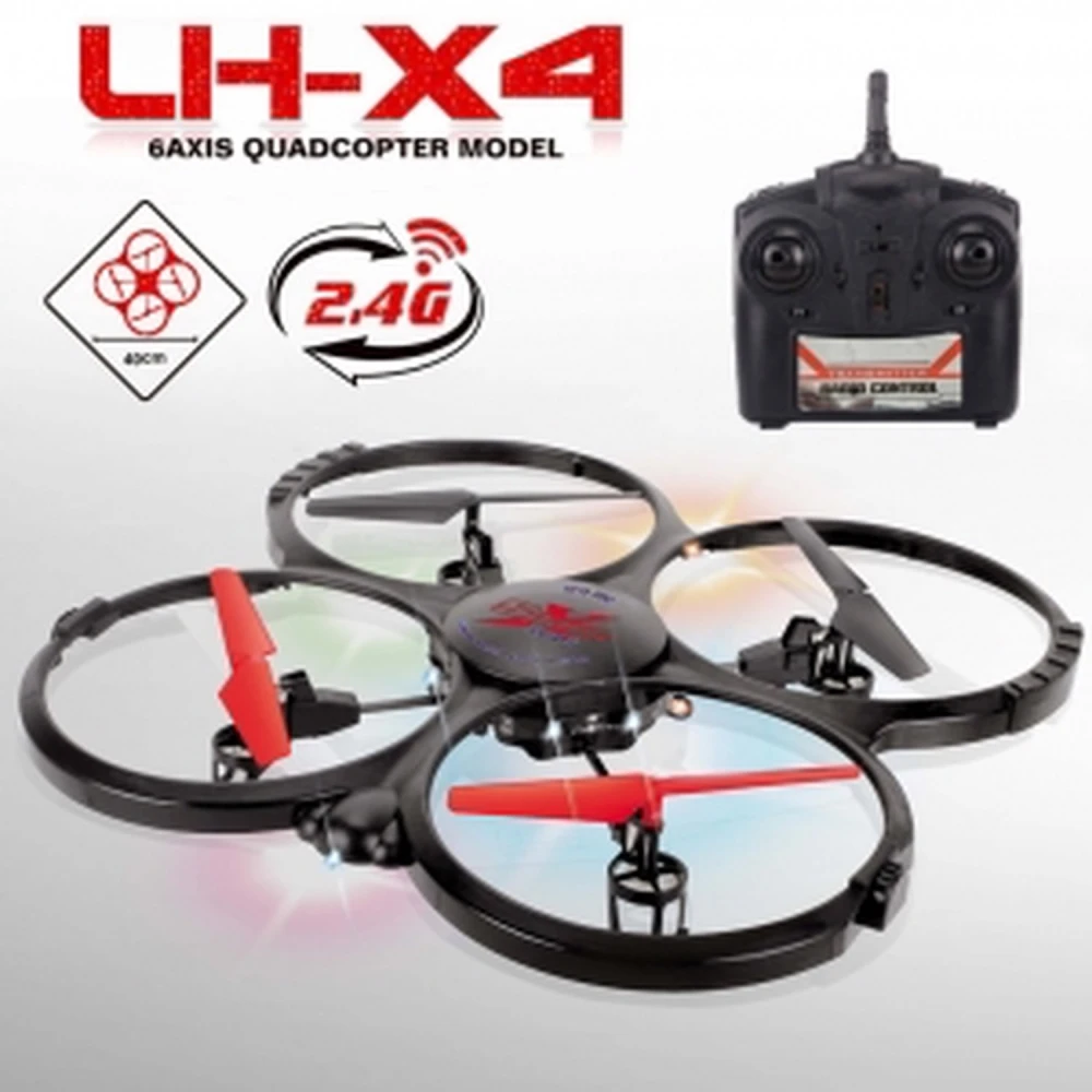 LH-X4 quadcopter 2,4 GHz, 4 kanaler med 6 akser og gyroskop, 32,5 cm