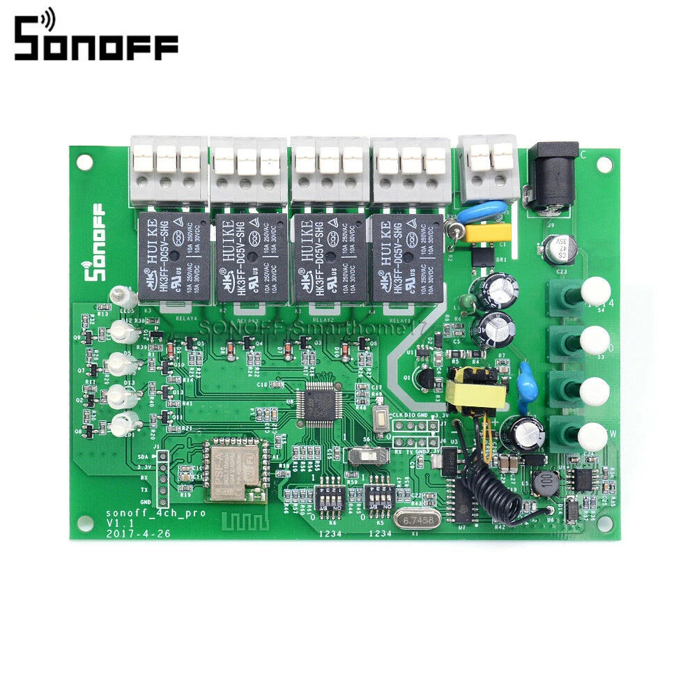 Sonoff 4CH Pro R3 WiFi-relæ 4 kanaler til smart home med Alexa og Google Home