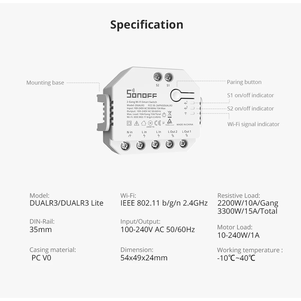 SONOFF DUAL R3 smart dobbeltkontakt med effektmåling