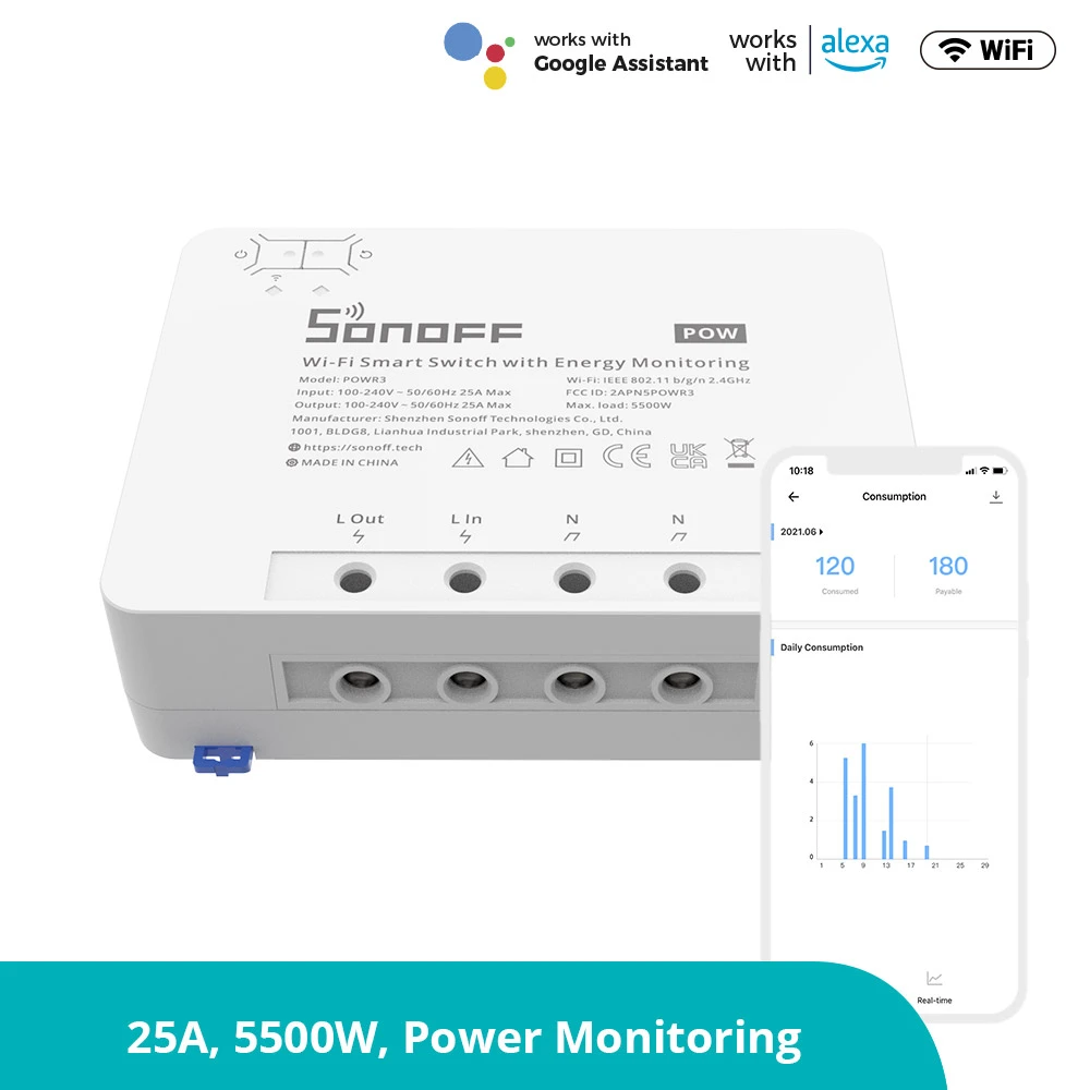 SONOFF Pow R3 - Smart WiFi-afbryder med høj effekt og energimåling