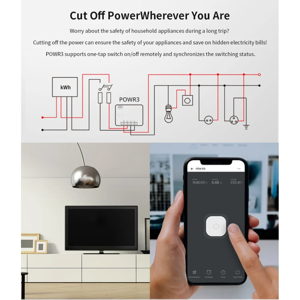 SONOFF Pow R3 - Smart WiFi-afbryder med høj effekt og energimåling