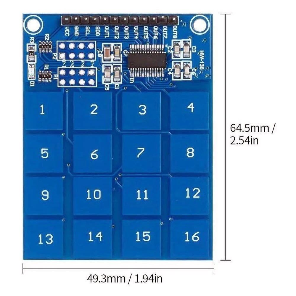 TTP229 kapacitiv touchkontaktmodul med 16 kanaler til Arduino