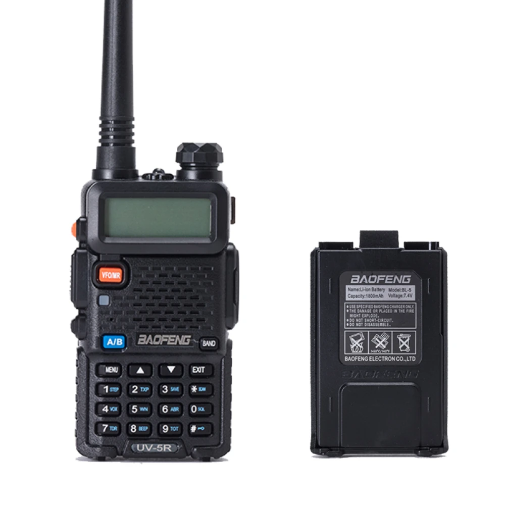 Baofeng UV-5R 8W walkie talkie med øresnegl og VHF/UHF