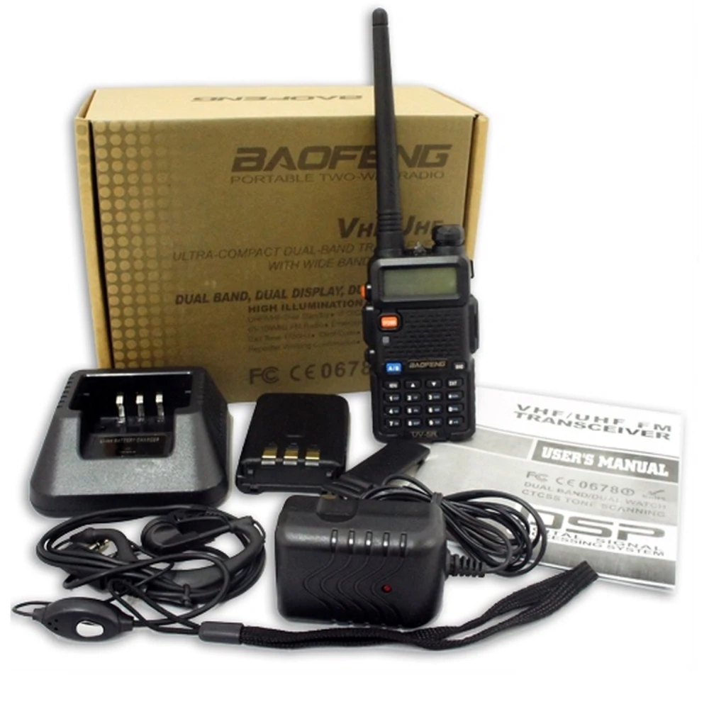 Baofeng UV-5R 8W walkie talkie med øresnegl og VHF/UHF